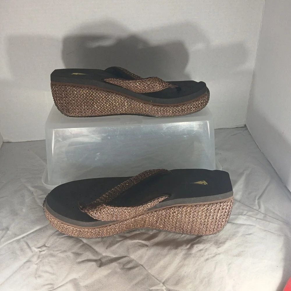 Volatile Womens Platform Wedge Sandals Bronze Woven Thong Flip Flops Size‎ 10